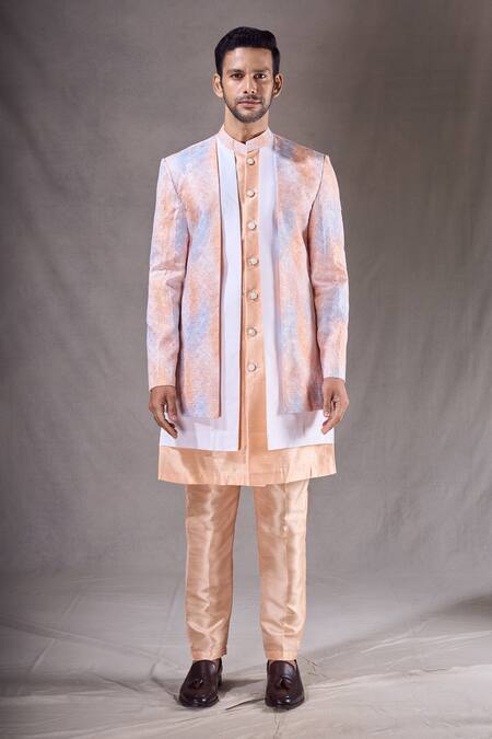 Shop Arihant Rai Sinha White Silk, Brocade Embroidery Abstract Ombre Sherwani With Pyjama Online at Aza Fashions Shop_Arihant Rai Sinha_White Silk, Brocade Embroidery Abstract Ombre Sherwani With Pyjama _Online_at_Aza_Fashions