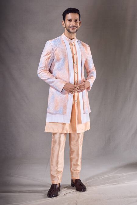 Arihant Rai Sinha White Silk, Brocade Embroidery Abstract Ombre Sherwani With Pyjama at Aza Fashions Arihant Rai Sinha_White Silk, Brocade Embroidery Abstract Ombre Sherwani With Pyjama _at_Aza_Fashions