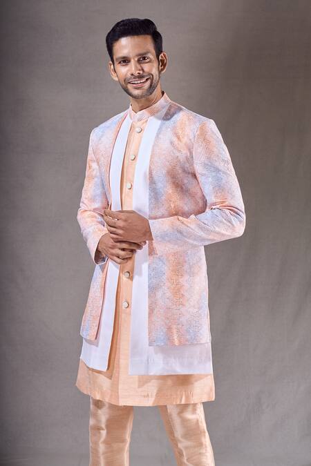 Buy Arihant Rai Sinha White Silk, Brocade Embroidery Abstract Ombre Sherwani With Pyjama Buy_Arihant Rai Sinha_White Silk, Brocade Embroidery Abstract Ombre Sherwani With Pyjama