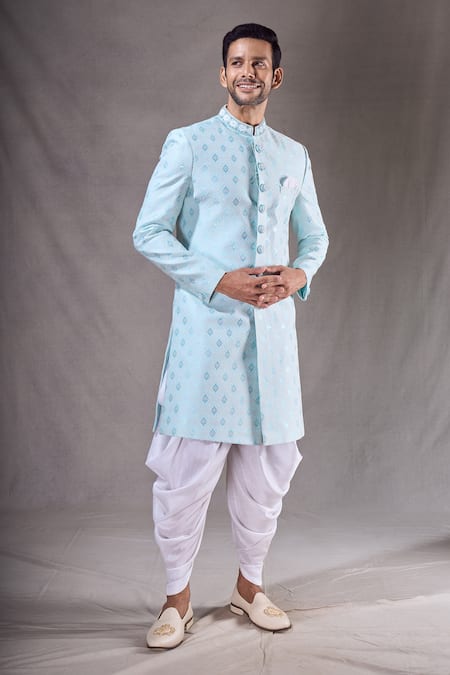 Buy_Arihant Rai Sinha_Green Silk Embroidery Floral Butti Pattern Sherwani With Dhoti Pant _Online_at_Aza_Fashions