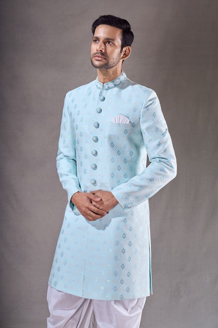 Shop_Arihant Rai Sinha_Green Silk Embroidery Floral Butti Pattern Sherwani With Dhoti Pant _Online_at_Aza_Fashions