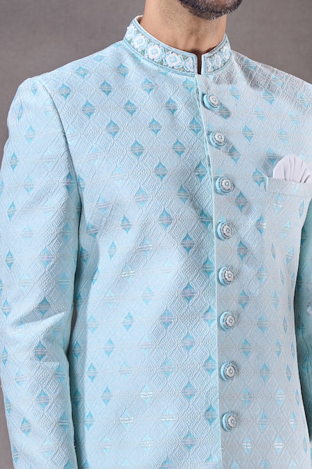 Arihant Rai Sinha_Green Silk Embroidery Floral Butti Pattern Sherwani With Dhoti Pant _at_Aza_Fashions