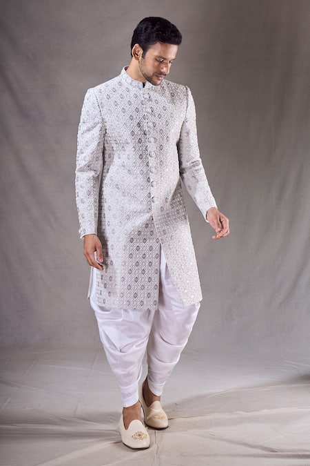 Aryavir Malhotra Geometric Embroidered Sherwani With Dhoti Pant 