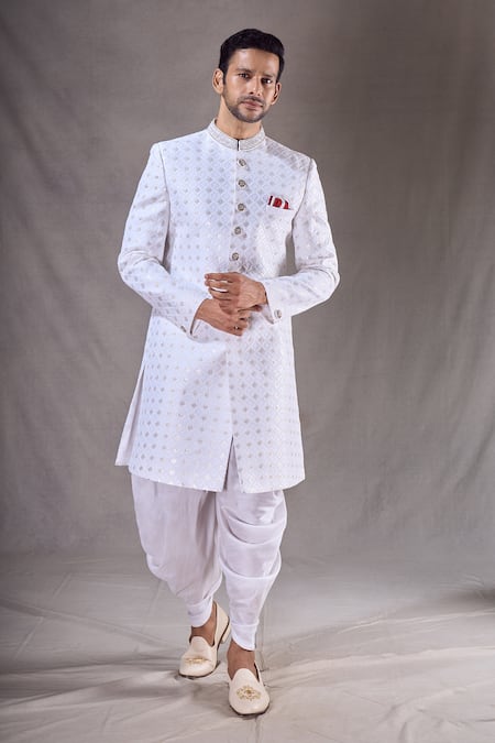Buy Arihant Rai Sinha Off White Silk Sequins Butti Embroidered Sherwani With Dhoti Pant Online at Aza Fashions Buy_Arihant Rai Sinha_Off White Silk Sequins Butti Embroidered Sherwani With Dhoti Pant _Online_at_Aza_Fashions