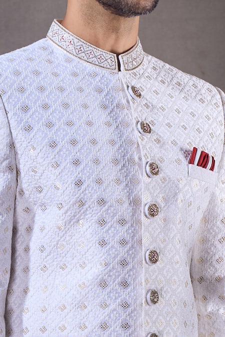 Arihant Rai Sinha Off White Silk Sequins Butti Embroidered Sherwani With Dhoti Pant at Aza Fashions Arihant Rai Sinha_Off White Silk Sequins Butti Embroidered Sherwani With Dhoti Pant _at_Aza_Fashions