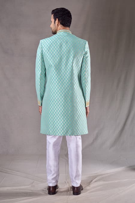 Shop Arihant Rai Sinha Green Brocade, Silk Embroidery Flower Butti Pattern Sherwani With Pyjama at Aza Fashions Shop_Arihant Rai Sinha_Green Brocade, Silk Embroidery Flower Butti Pattern Sherwani With Pyjama _at_Aza_Fashions