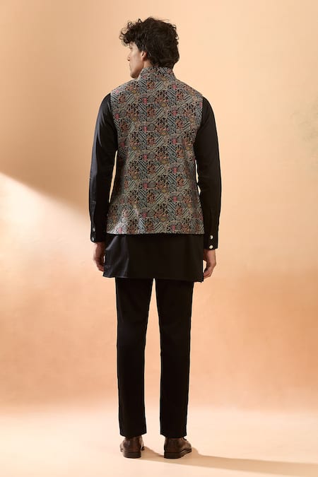Spring Break Abstract Geometric Print Bundi & Kurta Set 