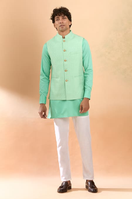 Spring Break Jacquard Floral Pattern Bundi & Kurta Set 