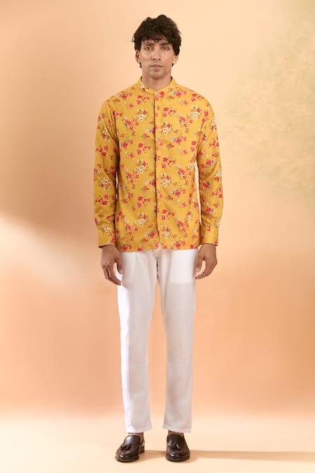 Spring Break Yellow Cotton Embroidery Floral Print Jacket And Pant Set Online at Aza Fashions Spring Break_Yellow Cotton Embroidery Floral Print Jacket And Pant Set_Online_at_Aza_Fashions