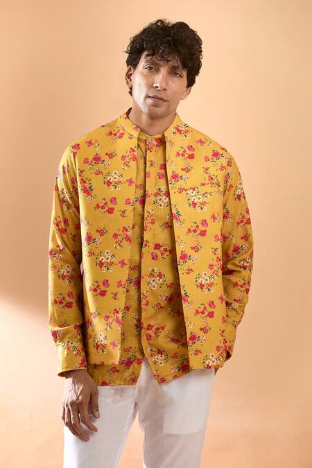 Buy Spring Break Yellow Cotton Embroidery Floral Print Jacket And Pant Set Online at Aza Fashions Buy_Spring Break_Yellow Cotton Embroidery Floral Print Jacket And Pant Set_Online_at_Aza_Fashions