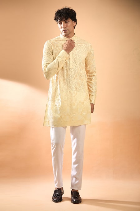 Spring Break Geometric Pattern Embroidered Kurta With Pant 