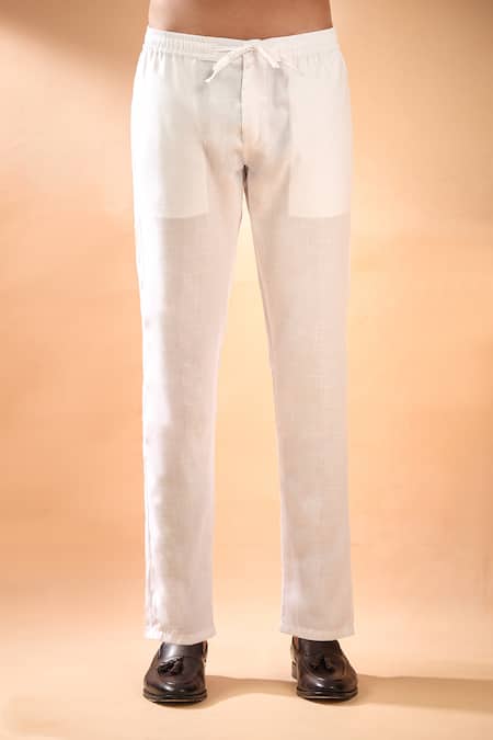 Buy_Spring Break_Cream Silk, Cotton Satin Embroidery Geometric Pattern Kurta With Pant 