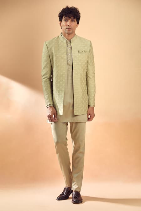 SPRING BREAK Gold Jacket Blended Silk Embroidered Sequin And Thread & Kurta Set 