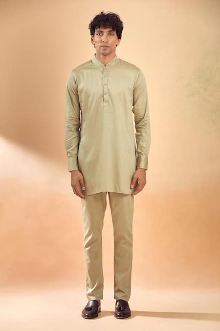 Spring Break_Gold Brocade, Cotton Satin Sequins, Embroidery And Thread Jacket & Kurta Set _Online_at_Aza_Fashions