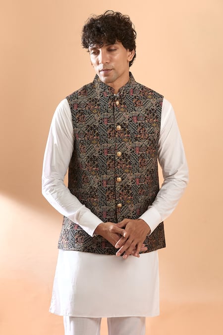 Spring Break Black Silk Abstract Foil Print Bundi at Aza Fashions Spring Break_Black Silk Abstract Foil Print Bundi _at_Aza_Fashions