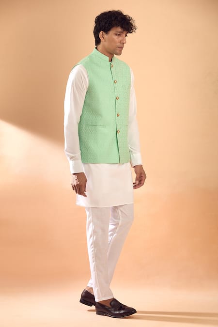 Buy Spring Break Green Cotton, Silk Embroidery Floral Woven Mint Bundi Online at Aza Fashions Buy_Spring Break_Green Cotton, Silk Embroidery Floral Woven Mint Bundi _Online_at_Aza_Fashions