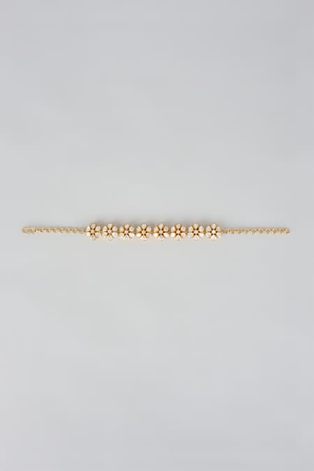 Shop_Karisa Designs_White Imitation Diamonds Moissanite Polki Floral Bracelet _at_Aza_Fashions