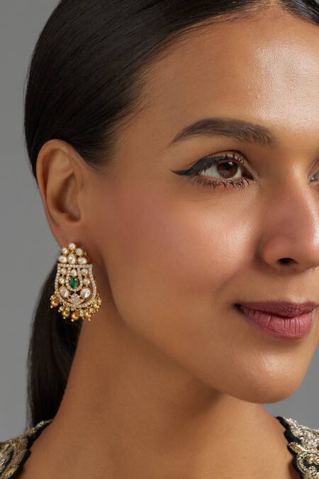 Karisa Designs White Crystals, Diamonds, Stones Moissanite Polki U-pattern Earrings 