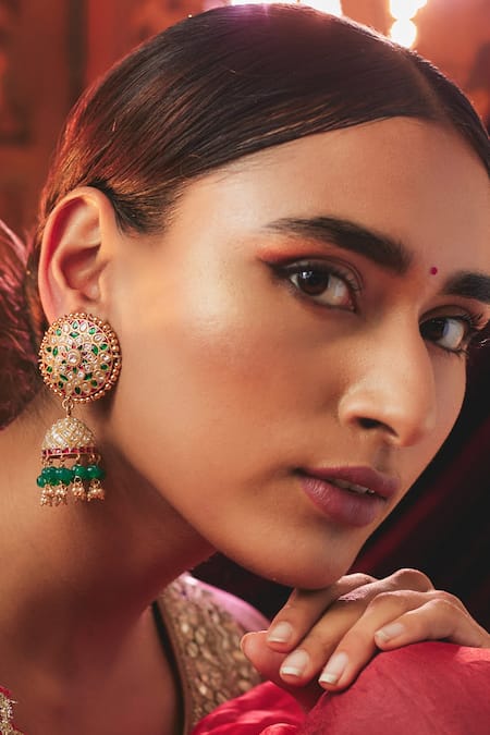 Karisa Designs Kundan Embellished Bead Drop Jhumkas 
