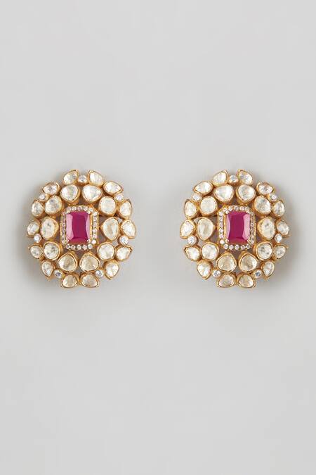 Shop Karisa Designs White Diamonds, Stones Moissanite Polkis Embellished Studs at Aza Fashions Shop_Karisa Designs_White Diamonds, Stones Moissanite Polkis Embellished Studs_at_Aza_Fashions