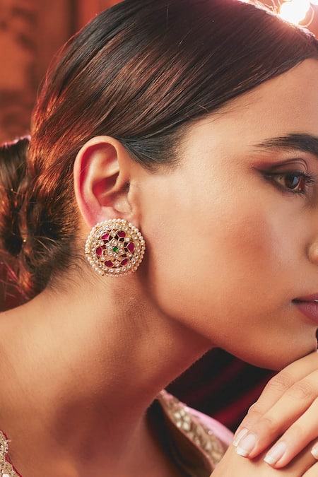 Karisa Designs Floral Carved Kundan Studs 