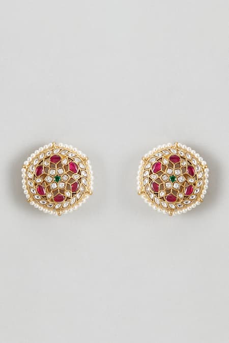Karisa Designs Floral Carved Kundan Studs 
