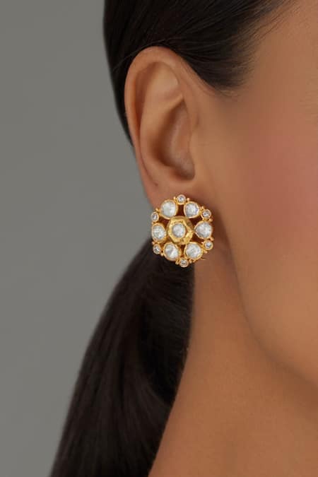Karisa Designs Moissanite Polki Embellished Floral Studs 
