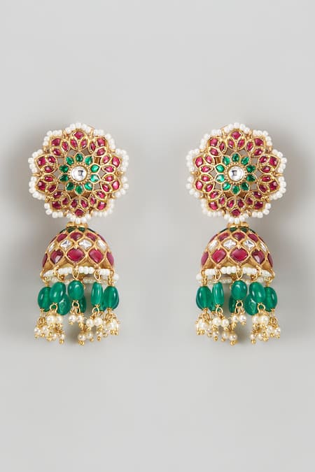 Karisa Designs Floral Carved Cutwork Jhumkas 