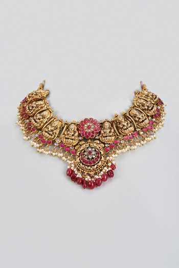 Shop Karisa Designs Gold Plated Nakash Goddess Laxmi Carved Pendant Choker at Aza Fashions Shop_Karisa Designs_Gold Plated Nakash Goddess Laxmi Carved Pendant Choker _at_Aza_Fashions