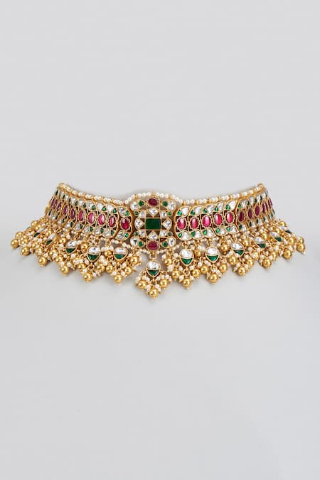 Karisa Designs Red Kundan Stone Embellished Choker 