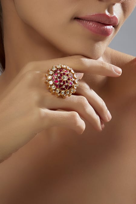 Karisa Designs CZ & Moissanite Polki Embellished Ring 