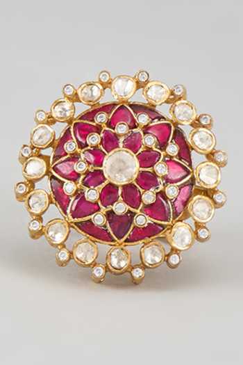 Karisa Designs CZ & Moissanite Polki Embellished Ring 