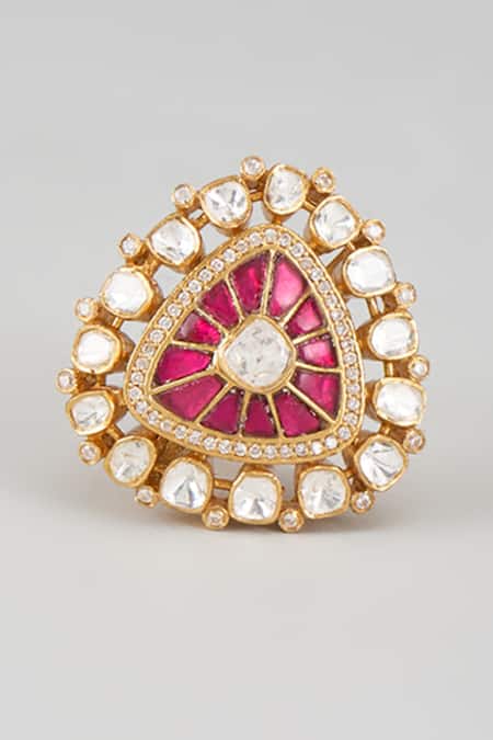 Shop Karisa Designs Red Stones, Diamonds Cz And Polki Embellished Ring at Aza Fashions Shop_Karisa Designs_Red Stones, Diamonds Cz And Polki Embellished Ring _at_Aza_Fashions
