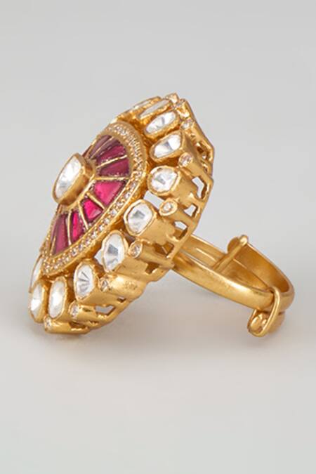 Karisa Designs Red Stones, Diamonds Cz And Polki Embellished Ring Online at Aza Fashions Karisa Designs_Red Stones, Diamonds Cz And Polki Embellished Ring _Online_at_Aza_Fashions