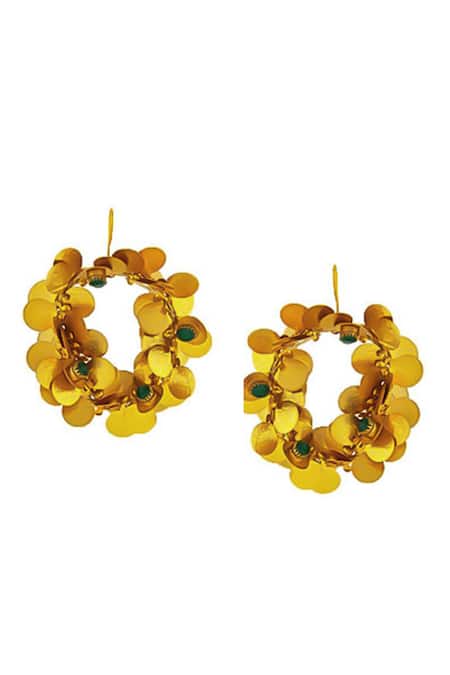 Shop Suhani Pittie Gold Plated Crystals Coin Cluster Hoops at Aza Fashions Shop_Suhani Pittie_Gold Plated Crystals Coin Cluster Hoops _at_Aza_Fashions
