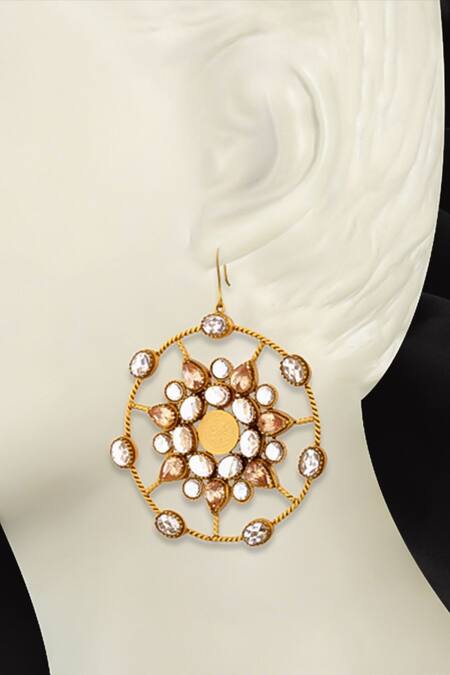 Suhani Pittie_White Crystals Kaleidoscope Spiderweb Earrings _Online_at_Aza_Fashions