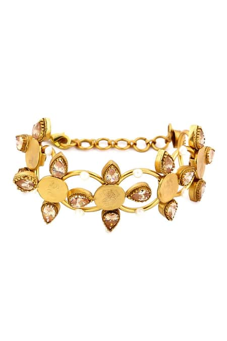 SUHANI PITTIE Crystal & Kasu Coin Embellished Floral Cuff Bracelet 