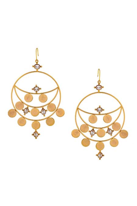 Shop Suhani Pittie Gold Plated Crystals, Stones Kasu Coin Earrings at Aza Fashions Shop_Suhani Pittie_Gold Plated Crystals, Stones Kasu Coin Earrings _at_Aza_Fashions
