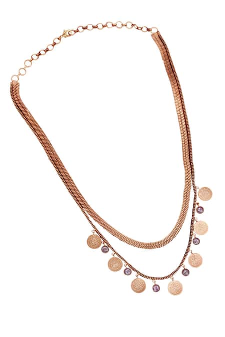 Shop Suhani Pittie Gold Plated Kasu Coin Embellished Layered Necklace at Aza Fashions Shop_Suhani Pittie_Gold Plated Kasu Coin Embellished Layered Necklace _at_Aza_Fashions