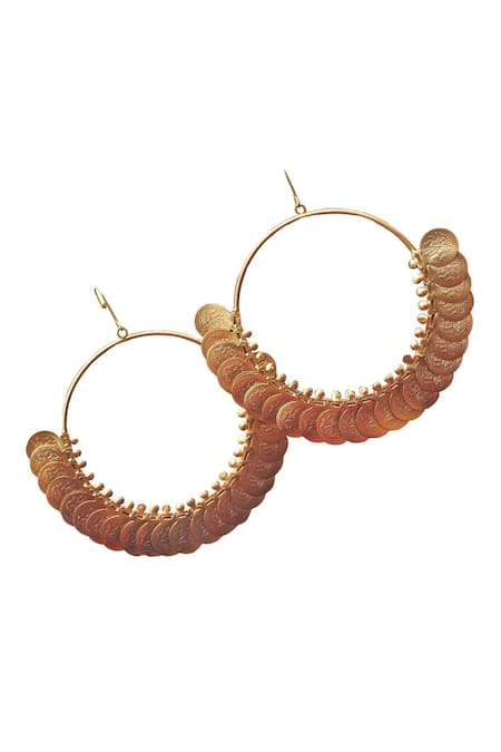 Shop Suhani Pittie Gold Plated Stones Kasu Coin Hoop Earrings at Aza Fashions Shop_Suhani Pittie_Gold Plated Stones Kasu Coin Hoop Earrings _at_Aza_Fashions