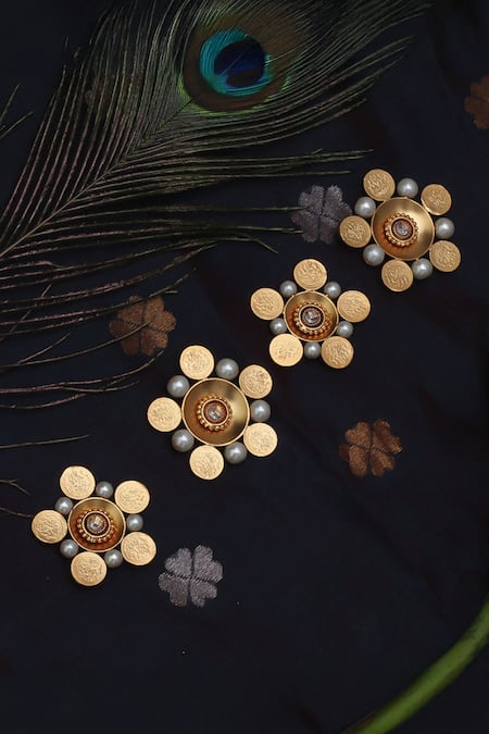 Suhani Pittie Kasu Coin Floral Hair Brooch-Set of 4 