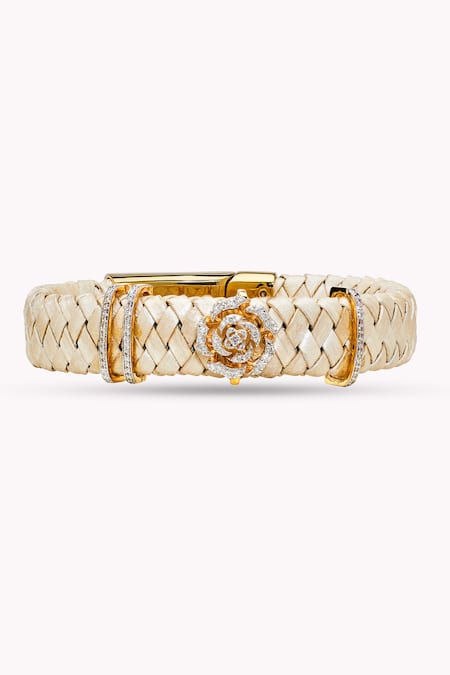 Rowas Jewels Gold Plated Diamond Rose Vegan Leather Bracelet 