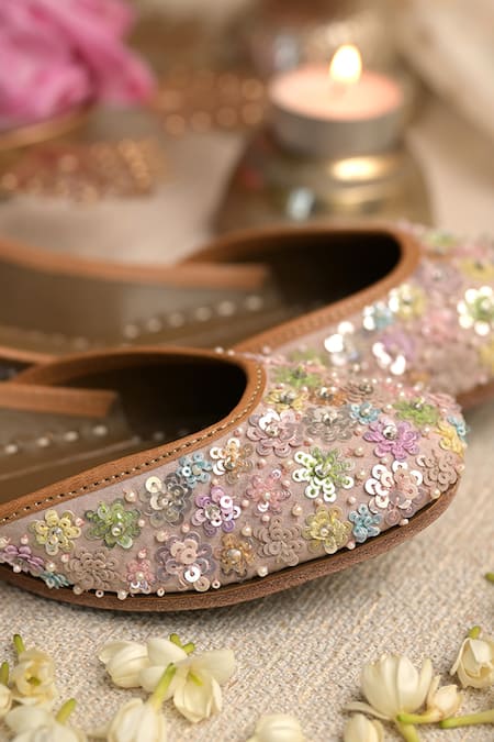 Coral Haze_Multi Color Madhur Scattered Sequin Embroidered Juttis _Online_at_Aza_Fashions