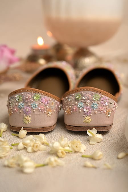 Buy_Coral Haze_Multi Color Madhur Scattered Sequin Embroidered Juttis _Online_at_Aza_Fashions