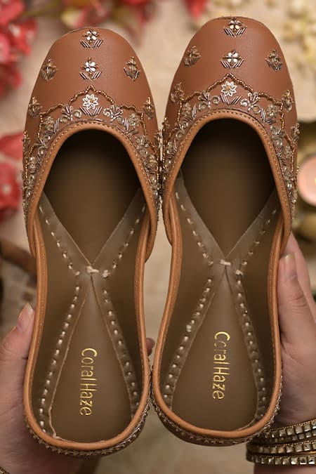 Coral Haze Brown Sequin Mehak Hand Embroidered Juttis 