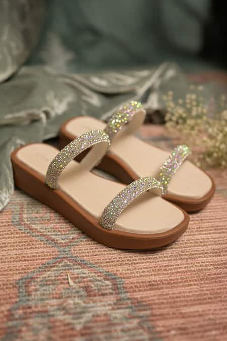 Coral Haze Pixie Rhinestone Embellished Sliders 