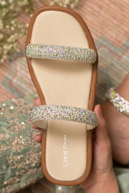 Coral Haze_Silver Pixie Rhinestone Embellished Sliders _Online_at_Aza_Fashions