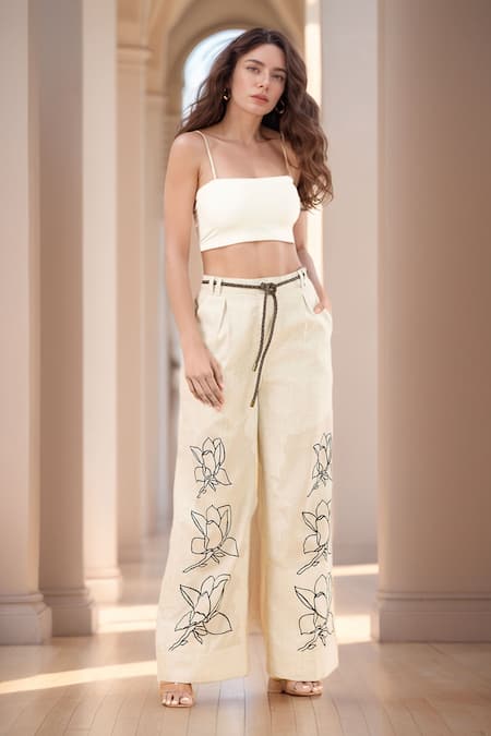 Samyukta Singhania Linen Embroidered Flared Pant 