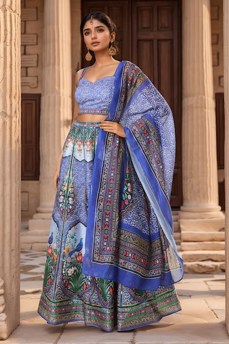 Samyukta Singhania Multi Color Lehenga Raw Silk Digital Printed Botanic Sweetheart Set 