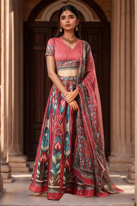 Samyukta Singhania Mughal Lotus Print Lehenga Set 